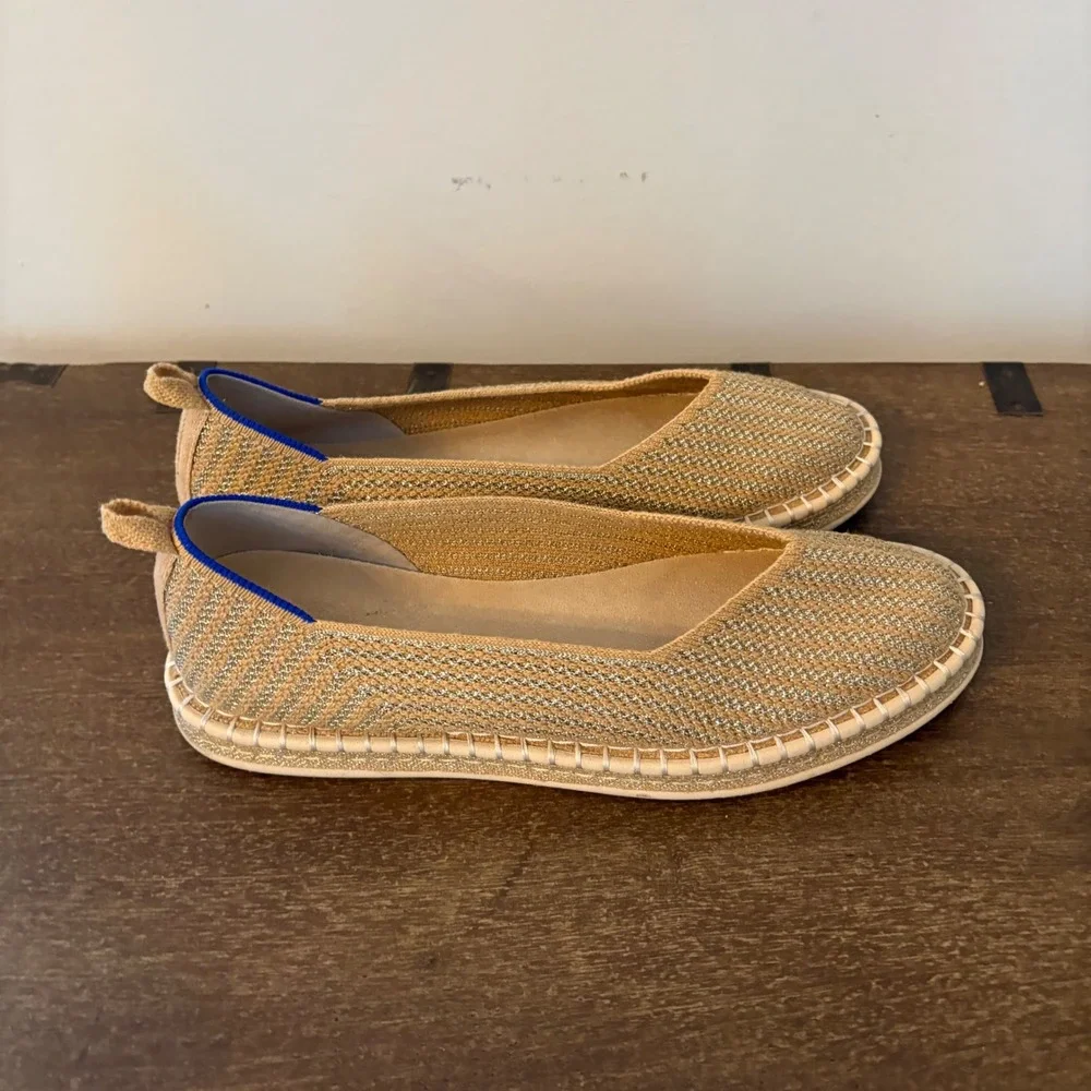 Rothys The Espadrille Golden Metallic Sand Knit Flats Womens 10 Lightweight